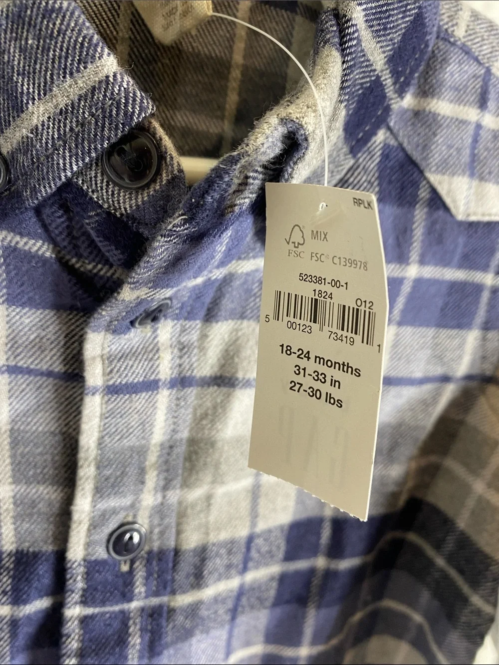Baby GAP Boys Plaid Button Down Flannel Shirt - Blue and Gray